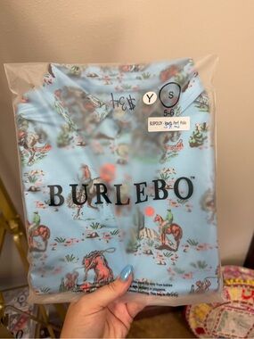 BURLEBO YOUTH Light Blue Polo with Western Horse Print